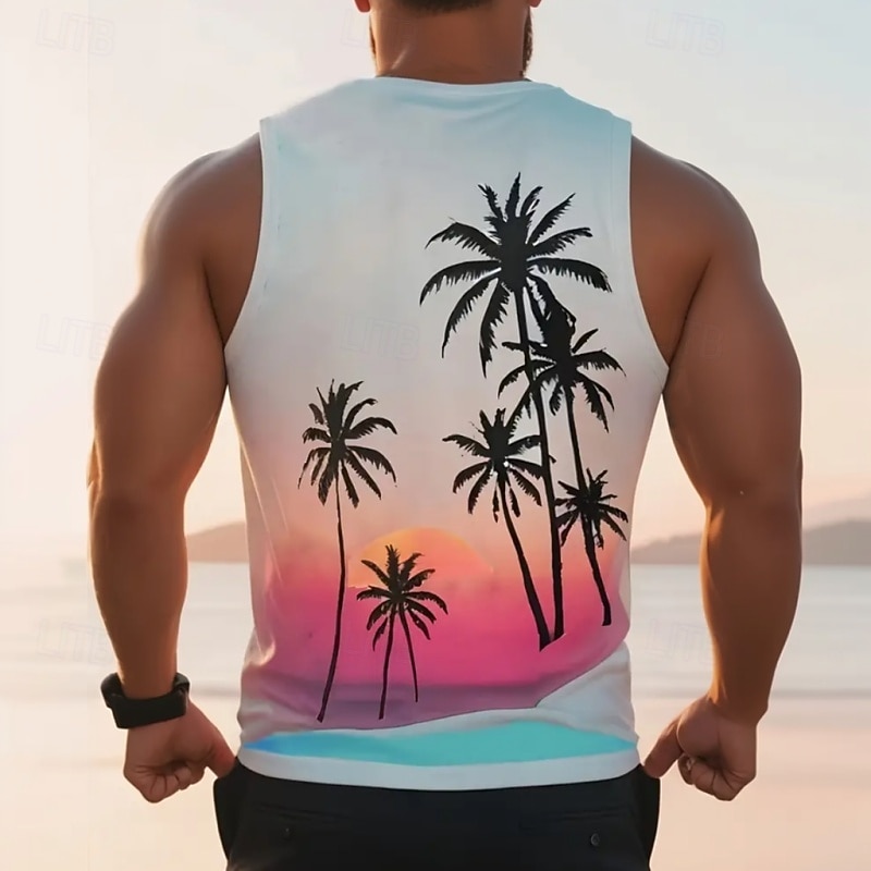 Per uomo Canotta Maglietta smanicata Canottiera Maglietta senza maniche Senza Maniche Girocollo Estate Albero di Cocco Sport Moda Confortevole Stampato Casuale Spiaggia Palestra Blu Rosa Maglietta del 2026 a $13.49 –P2