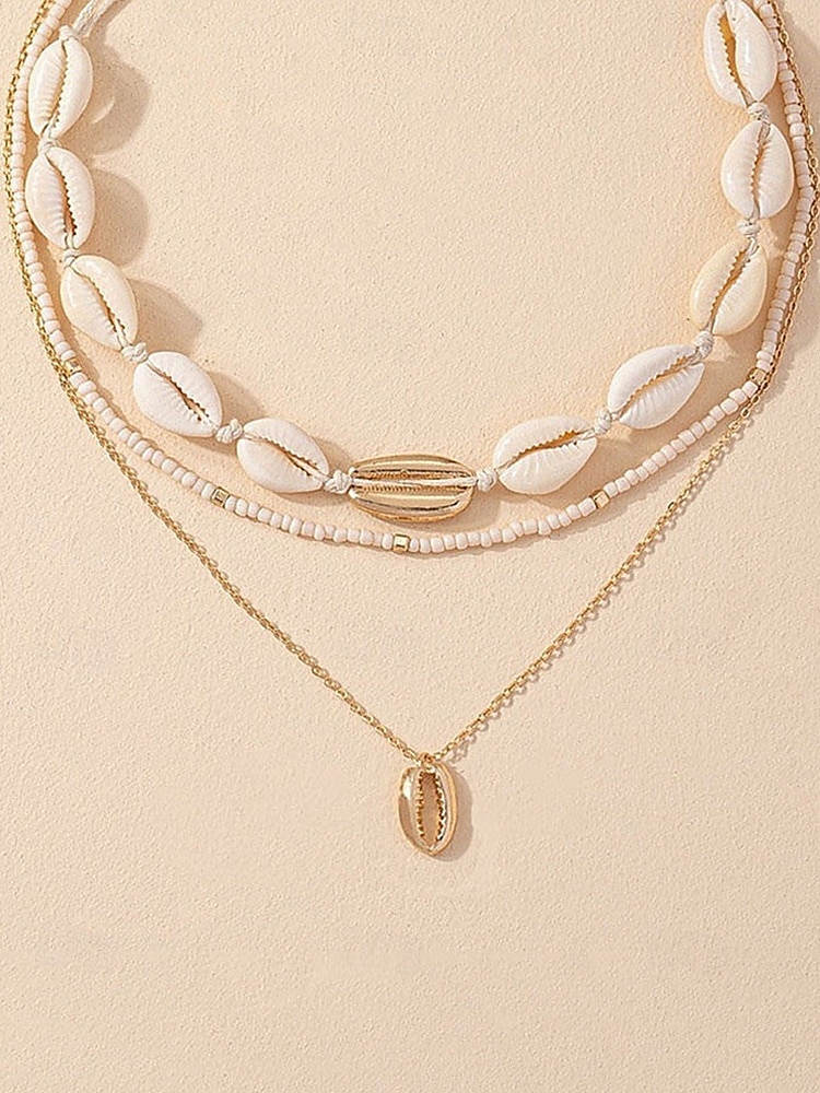 Women's Boho Cowrie Shell Necklace Set – Layered Beach Jewelry with Gold Accents, Handmade Summer Surf Choker for Vacation, Festivals & Casual Wear 2025 - $9.99 –P5
