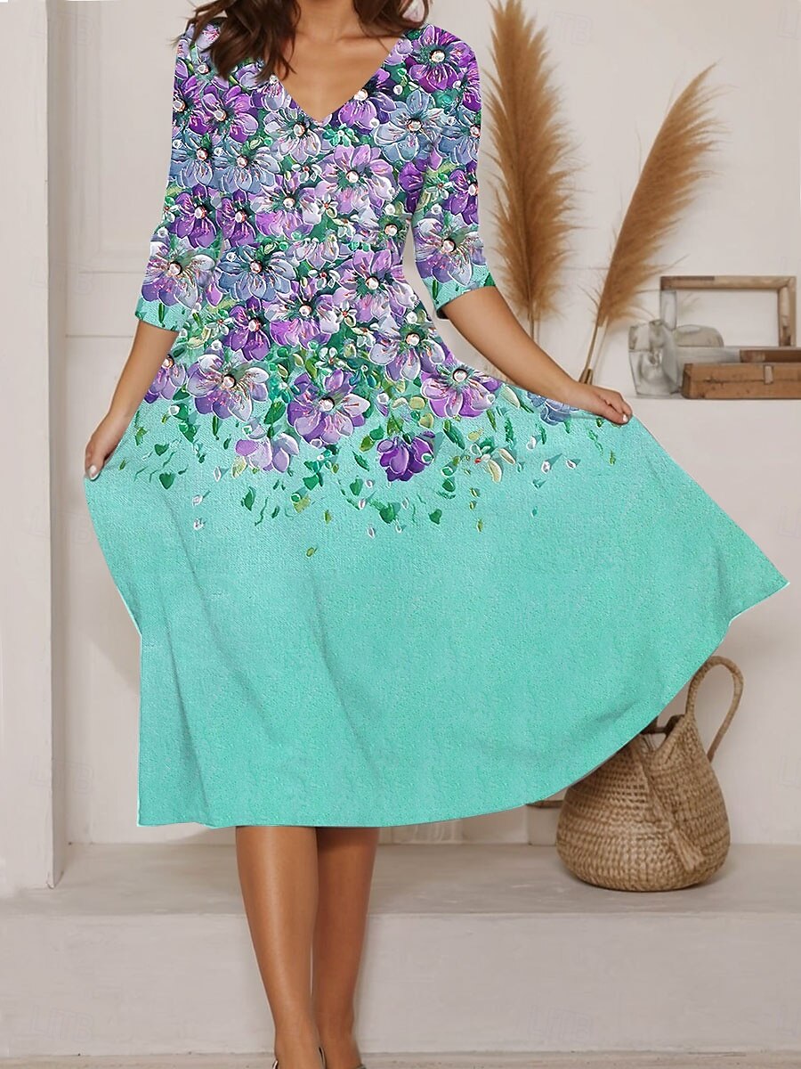 Ženské maxi šaty sundress A-line šaty dovolená casual každodenní běžný střih květinový grafický krátký rukáv V výstřih růžová modrá zelená léto 2025 - $38.99 –P3