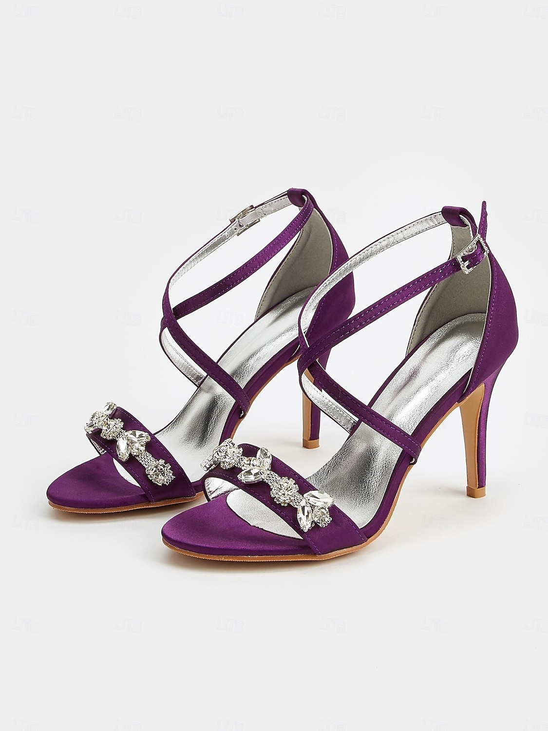 Escarpins à talons aiguilles en satin violet pour femme avec brides en strass – sandales élégantes pour cocktail de 2025 ? $46.99 –P2