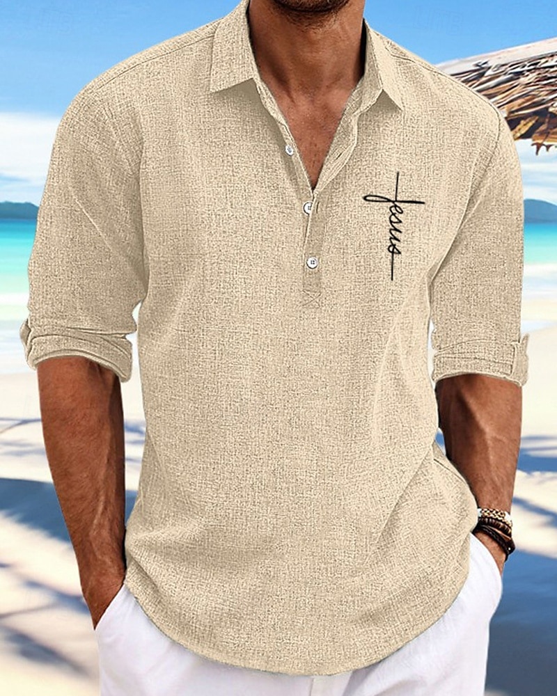 Herren Hemd Popover-Hemd Sommerhemd Freizeithemd Strandhemd Schwarz Himmelblau Kaki Grau Langarm Kreuz Revers Urlaub Hawaiianisch Button-Down Bekleidung Mode Lässig Bequem 2025 - $26.99 –P3