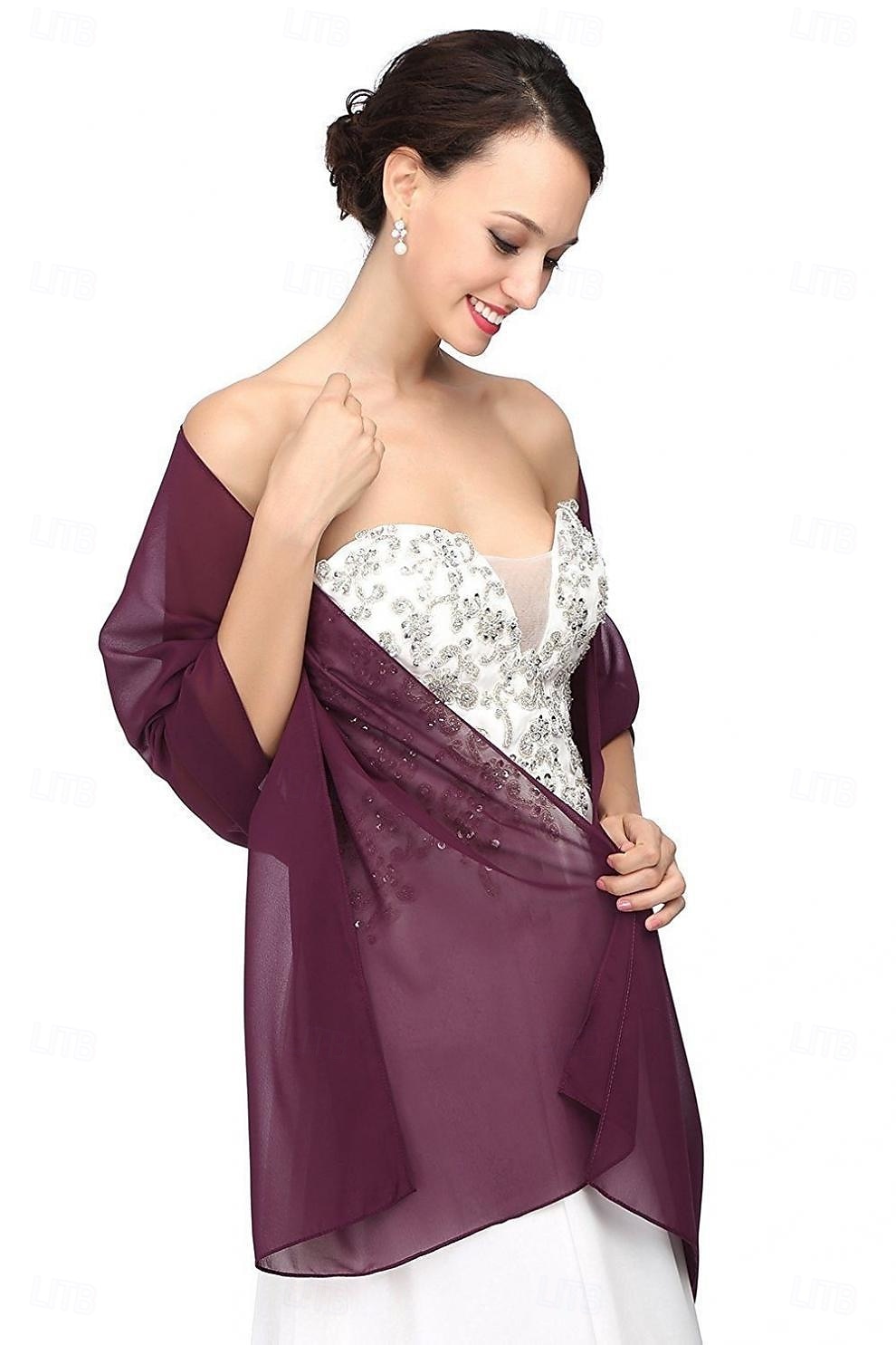 sjalar dam omlott bolero axelryckning kappor / jackor elegant solskydd långärmad chiffong bröllopssjal med ren färg för den formella våren  & höstklänning för att imponera 2025 2025 - $20.99 –P3