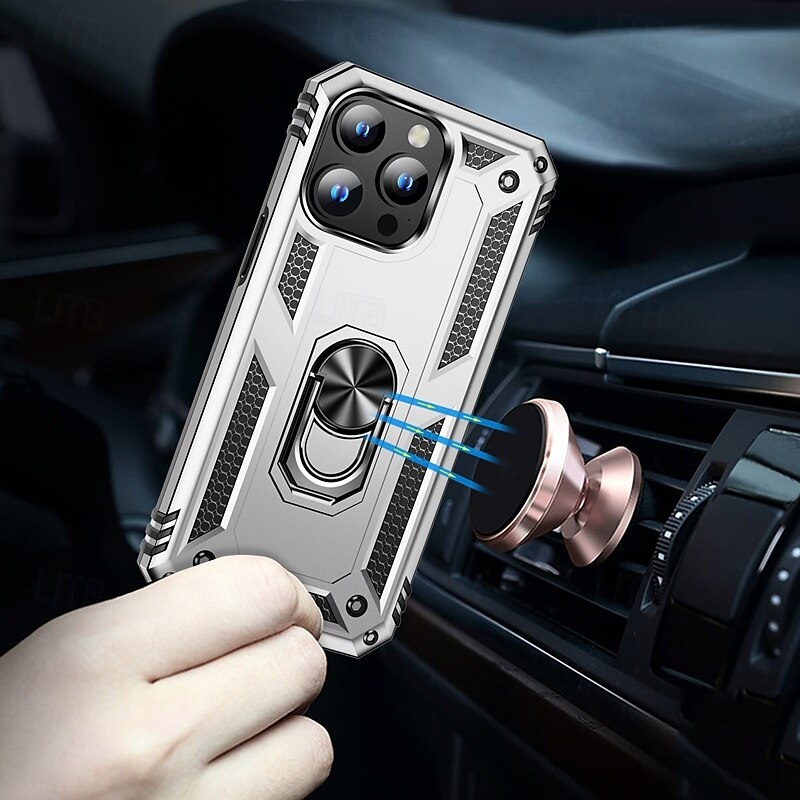 Funda para iPhone 16 Pro Max Plus iPhone 15 Pro Max Plus iPhone 14 13 12 11 Pro Max Plus Carcasa trasera con soporte magnético antichoque retro TPU PC 2025 - $17.99 –P4