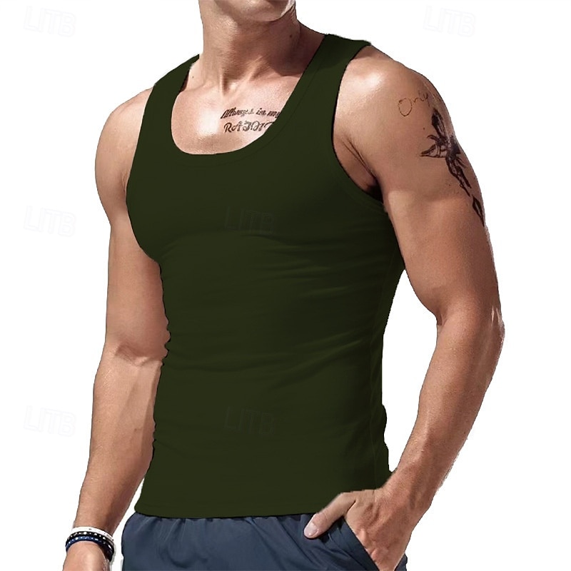 Homens Malha Íntima Top de colete Camiseta Interior camisa sem manga Sem Manga Gola Redonda Verão Tecido Moda Designer Básico Clássico Férias Rua Para Noite Preto Branco Vinho Top Tee para Homens de 2025 por $11.99 –P14