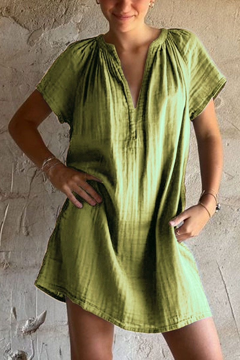 Per donna Mini Abito Abiti ispirati al lino Abito in cotone e lino Essenziale Moderno Quotidiano Uscire Weekend Vestibilità regolare Semplice Manica Corta Scollo a V Nero Arancione Verde Rosé Estate del 2025 a $26.99 –P3