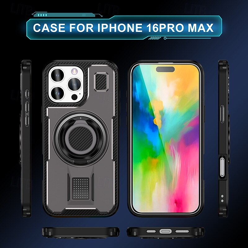 Phone Case For iPhone 16 15 14 Pro Max Plus 13 12 Pro Max Back Cover Ring Holder Shockproof Retro TPU PC 2025 - $9.99 –P9