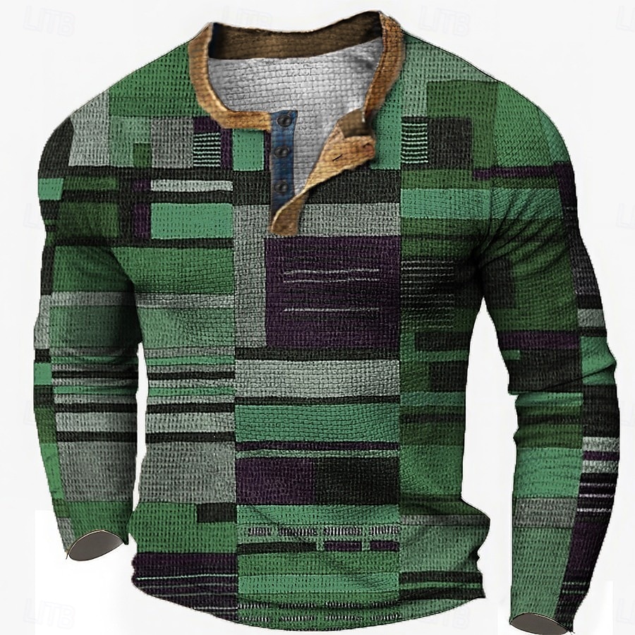 Herre Grafisk Fargeblokk Vaffel Henley-skjorte Uformell stil Klassisk Stil Langermet 3D-utskrift Mote Designer Grunnleggende Daglig utendørs Vår & Vinter Blå Gul Rød Oransje Grønn Henley Henley 2026 - $24.99 –P5
