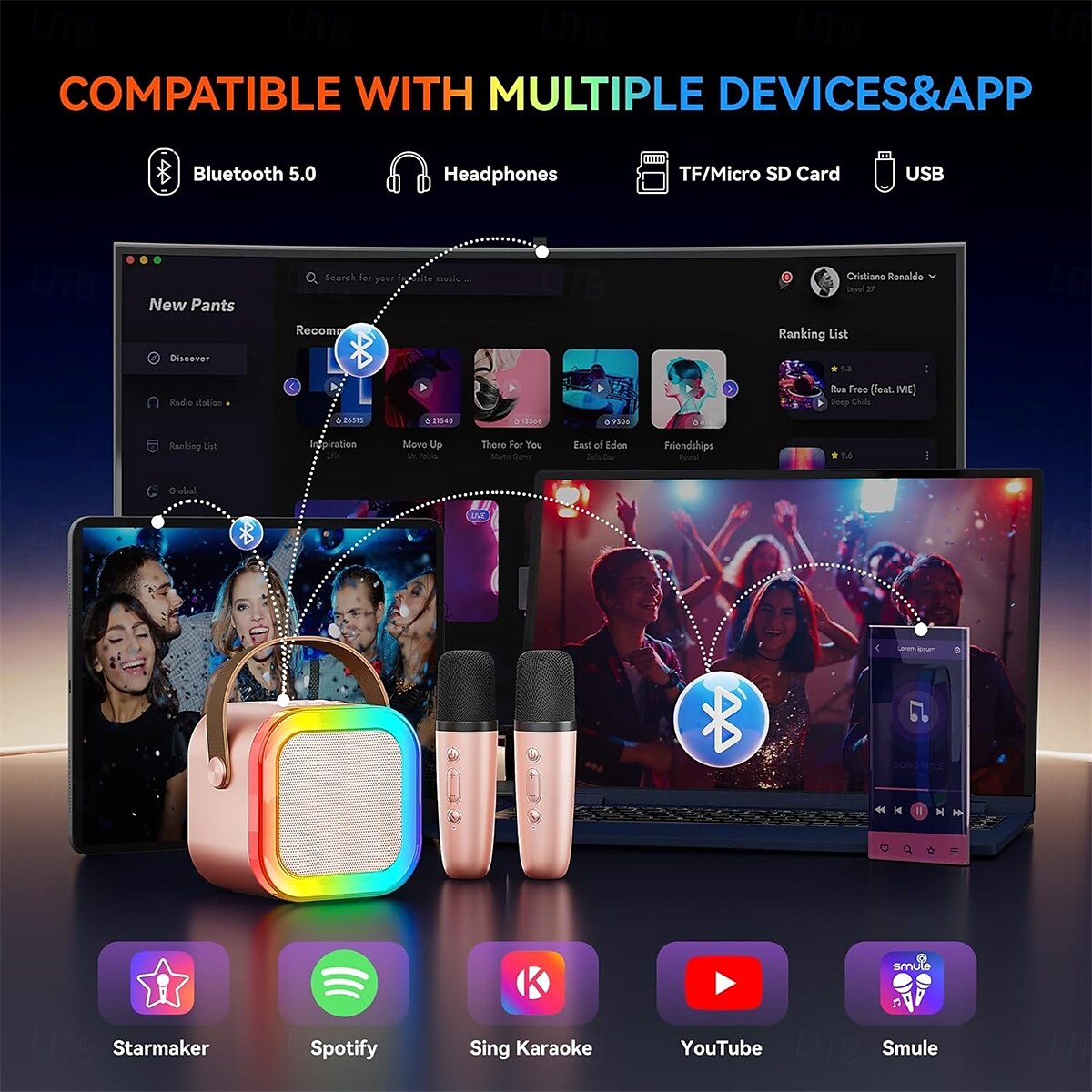 Mini Karaoke Machine Portable Bluetooth Mini Karaoke Microphone Singing Speaker with 2 Wireless Mic and Light  for All Smartphones 2025 - $41.99 –P2