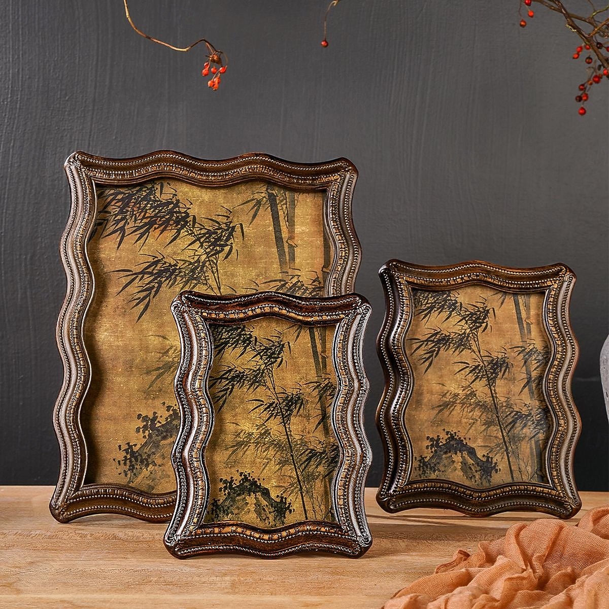 Curved Resin Decorative Photo Frame, Vintage Faux Walnut Art Design, Horizontal and Vertical Display, Entryway, Bedroom, Study, and Office Table Decor Photo Frame 2025 - $12.99 –P2