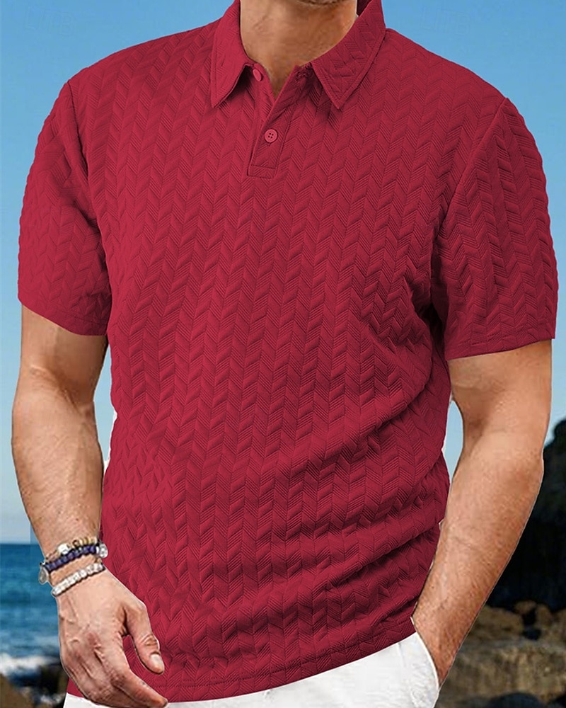 Voor heren Golfshirt Golf Polo's Shirts Werk Casual Revers Korte mouw Basic Modern Effen Knop Jacquard Zomer Lente Normale pasvorm Zwart Wit Wijn Marineblauw Khaki Grijs Golfshirt 2026 - $21.99 –P6