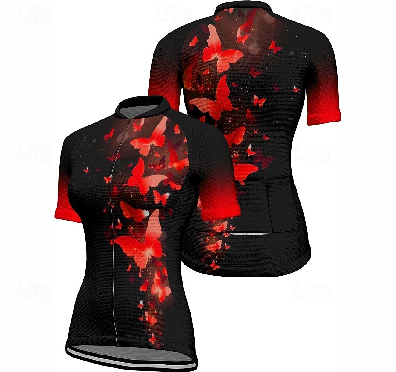 Pentru femei Jersey de ciclism Fluture Manșon scurt Bicicletă Tricou Tee Jerseu cu 3 buzunare spate Ciclism montan Uscare rapidă Proiectare anatomică Wicking Respirabil Sport Rosu Albastru Verde 2026 - $23.99 –P11