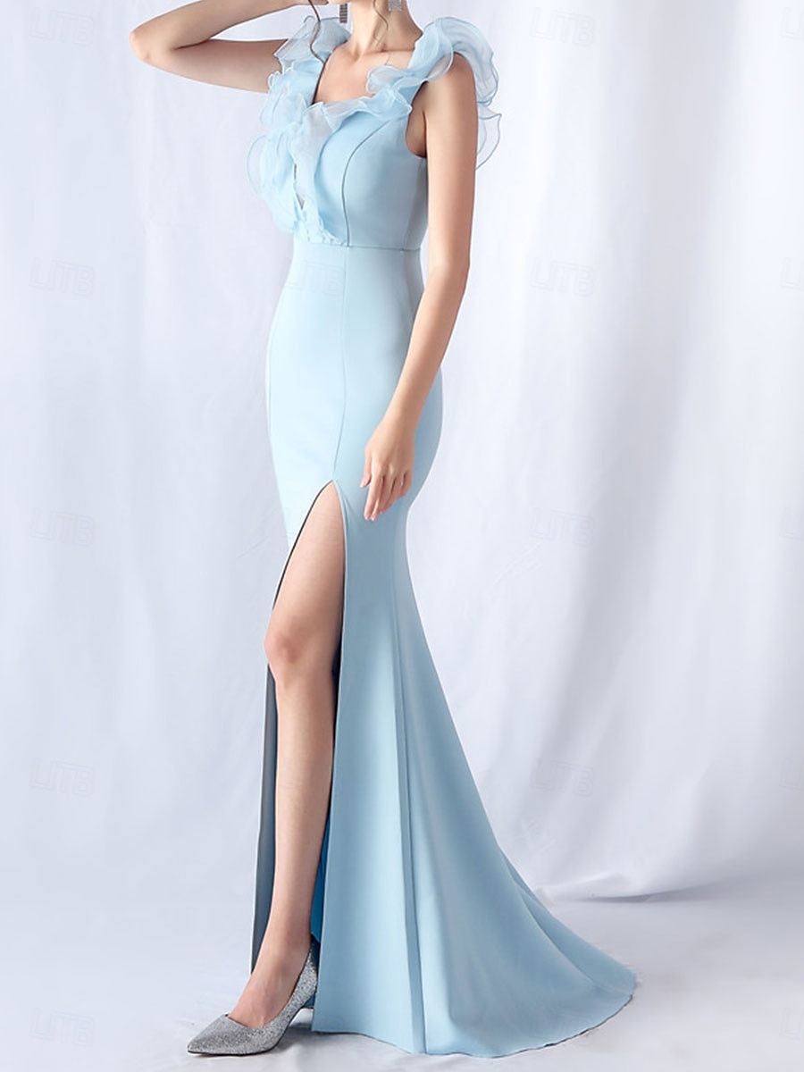 Mořská panna  Trubka Šaty na quinceaneru Elegantní Šaty Svatební Svatební host Délka podlahy Bez rukávů V výstřih Spandex s volánky 2025 - $86.99 –P3