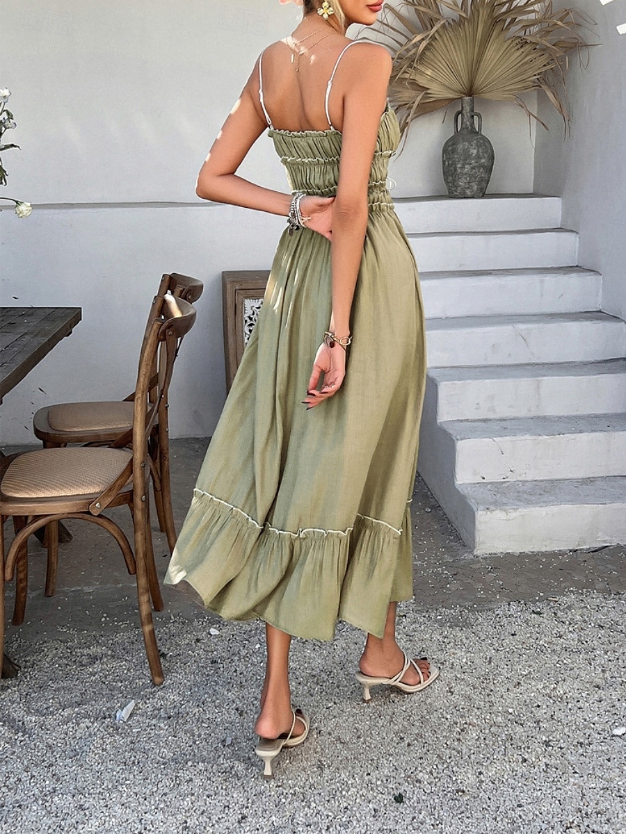 Femme Robe mi-longue robe blanche Robe casual Robe d'été Robe à enfiler Mode Moderne du quotidien Plage Fin de semaine Standard Plein Sans Manches Bretelles Fines Noir Jaune Bleu Vert Eté de 2025 ? $32.99 –P17