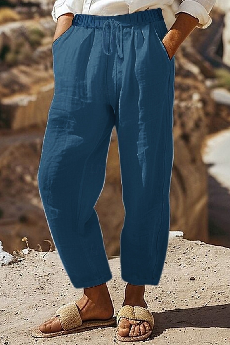 Per donna Pantaloncini in cotone e lino Pantaloni ispirati al lino Pantaloni in cotone e lino Streetwear Casual Lunghezza intera Naturale Semplice Tasca Design con Coulisse Elastica Comodo All'aperto del 2025 a $23.99 –P3