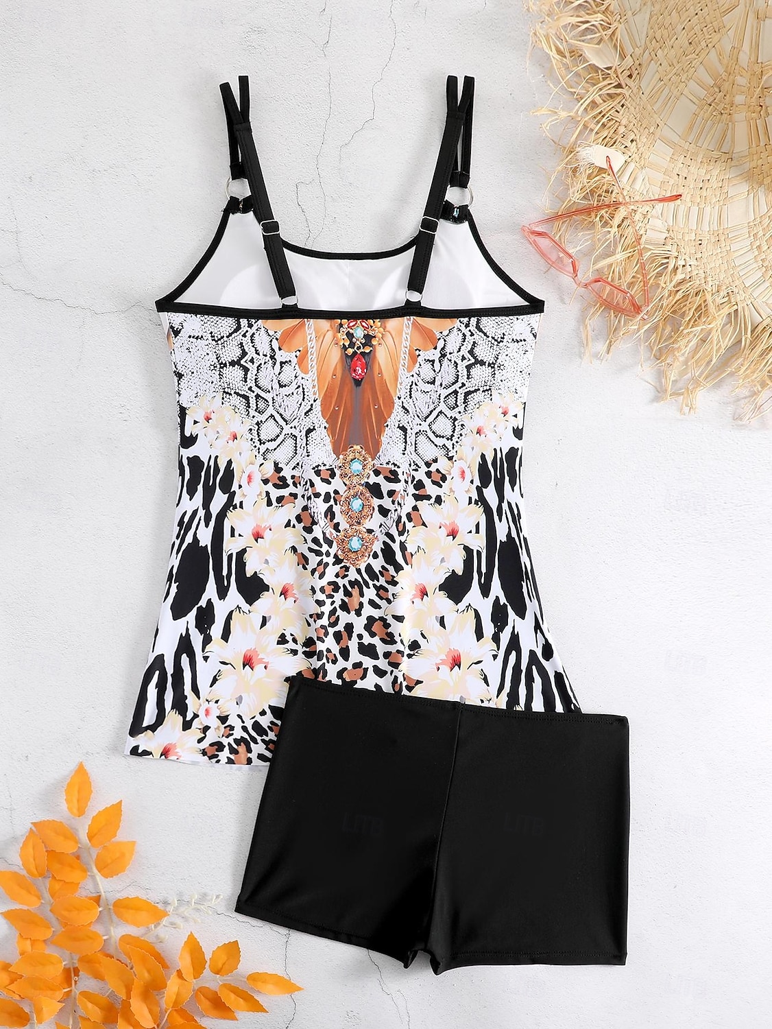 Dam Plusstorlekar Badkläder Tankini 2 st Längre baddräkt Pojkeben Baddräkt Hög midja Stickat Stylish Sportig Paisley Genomskinlig Rund hals Ärmlös Baddräkter 2025 - $24.99 –P16