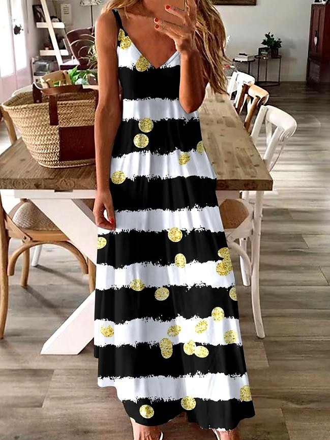 Frauen Maxi Kleid Lässiges Kleid Sommerkleid A-Linie Kleid Bohemia Urlaub Tropischer Urlaub Lässig Täglich Reguläre Passform Floral Grafik Schmetterling Ärmellos V-Ausschnitt Schwarz Sommer Frühling 2025 - $28.99 –P1