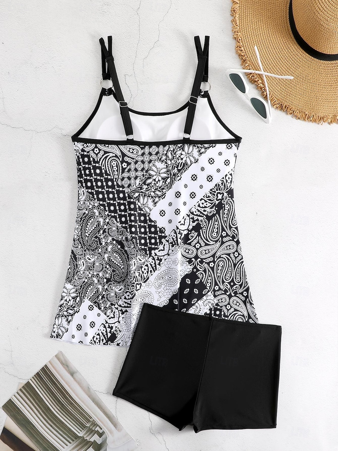 Dam Plusstorlekar Badkläder Tankini 2 st Längre baddräkt Pojkeben Baddräkt Hög midja Stickat Stylish Sportig Paisley Genomskinlig Rund hals Ärmlös Baddräkter 2025 - $24.99 –P2