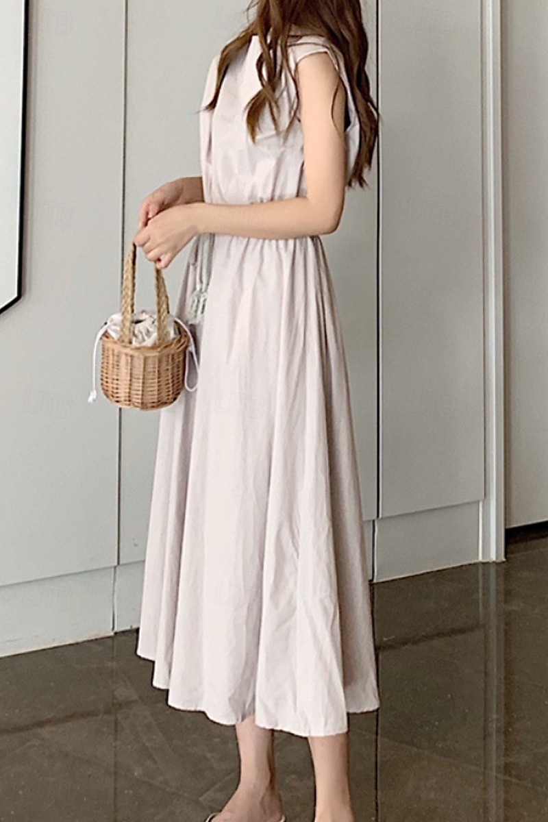 Per donna Abito Midi Abiti in cotone e lino Moda Classico Moderno All'aperto Quotidiano Ferie Vestibilità regolare Semplice Senza Maniche Girocollo Nero Verde chiaro Verde militare Blu marino Estate del 2025 a $26.99 –P10