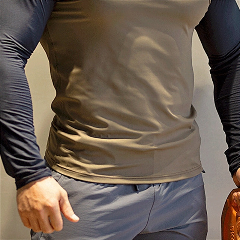 Férfi Torna póló Testhetzálló póló Fitness póló Terített nyak Hosszú ujj Alkalmi / Napi Tornaterem Gyors szárítás High Stretch Izzadságelvezetés Kollázs Színes Sötétkék Medence Forró bélyegzés 2025 - $23.99 –P4