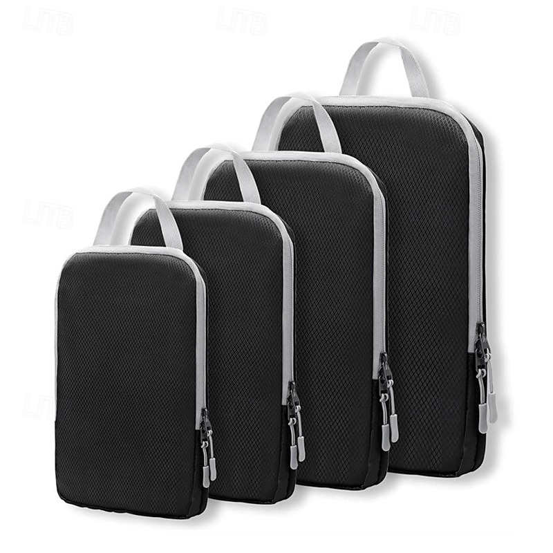 set di cubi di compressione per l'imballaggio da viaggio, borse portaoggetti di grande capacità da 4 pezzi con tessuto a motivo a rombi, organizer impermeabile per bagagli del 2025 a $12.99 –P9