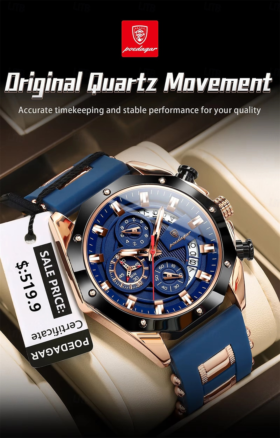 POEDAGAR Fashion Men Watch Waterproof Luminous Chronograph Date Man Wristwatch Silicone Strap Luxury Sports Men's Quartz Watches 2025 - $37.99 –P5