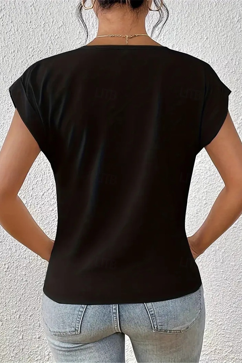 Damen Bluse Einfach Modern Lässig Kurzarm V Ausschnitt Normale Oberteile Täglich Ausgehen Gerafft Erröten Sie Rosa Schwarz Weiß Wein Sommer 2025 - $16.49 –P8
