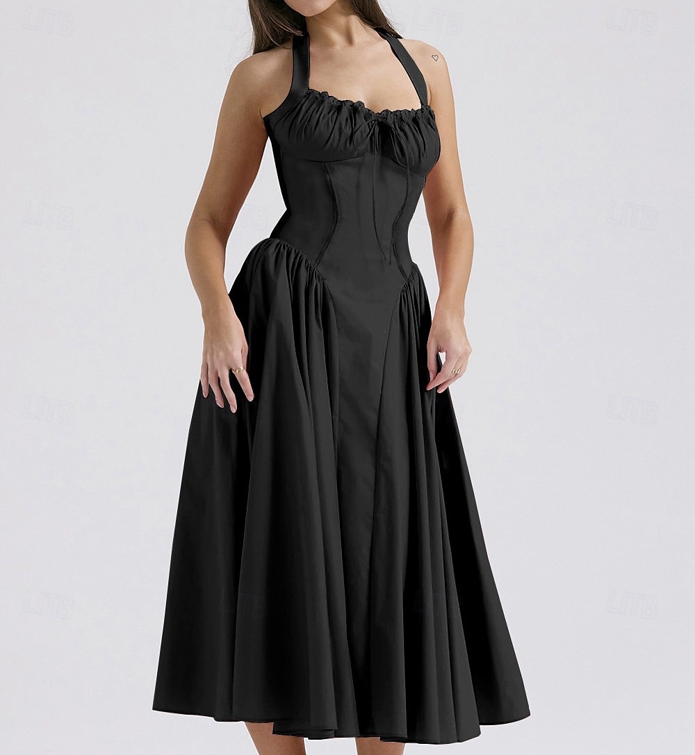Retro Vintage Medieval Renaissance Midi Dress Flare Dress Ren Faire Halter Regency Inspired Floral Women's Masquerade Wedding Vacation Casual Daily Adults' Dress Summer 2025 - $32.99 –P11