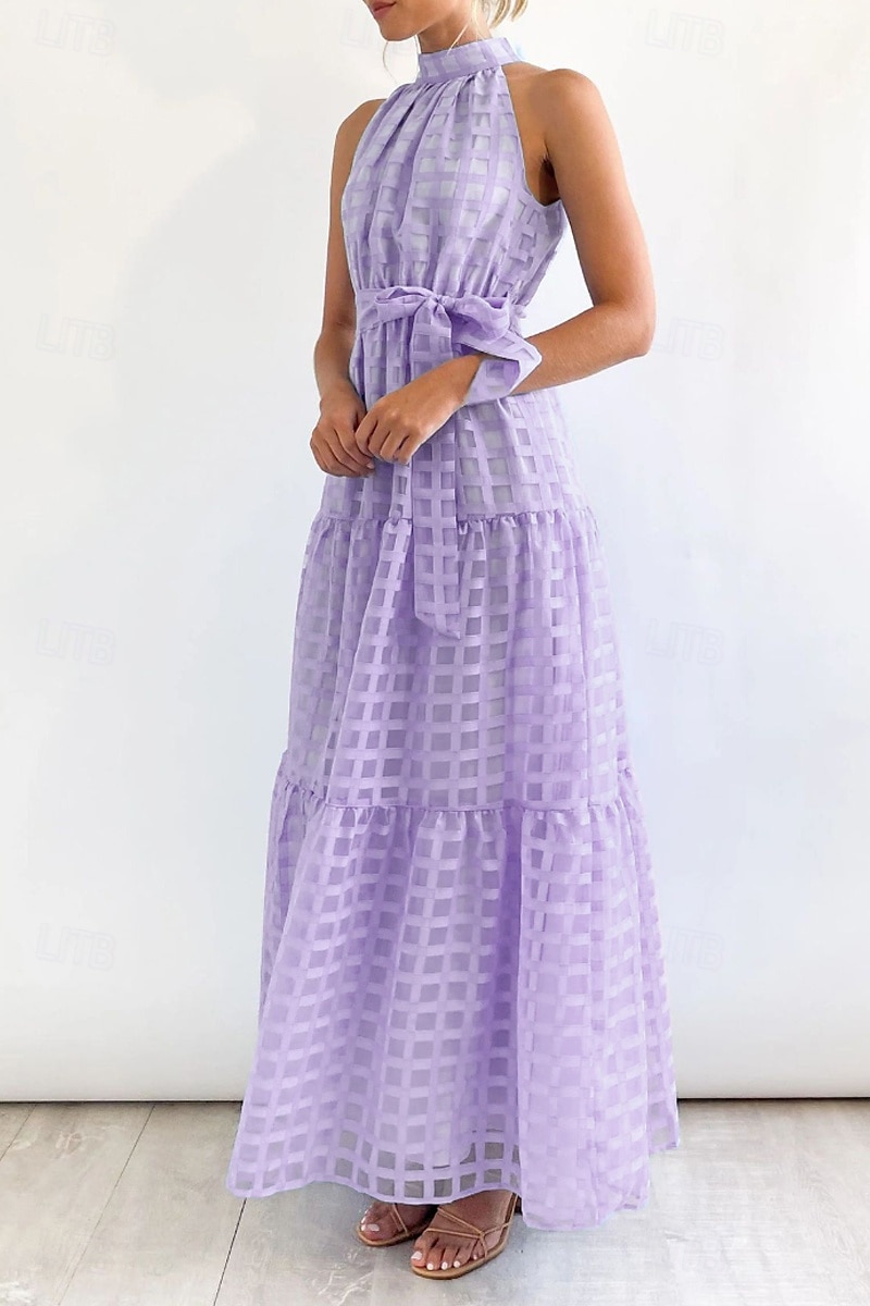 Femmes Robe Longue Maxi Robe Robe de remise des diplômes Robe à col licou Mode Moderne Fête Remise des Diplômes Date Coupe régulière Uni Sans manches Col Halter Cyan Noir Violet Claire Vert Été de 2025 ? $27.99 –P15