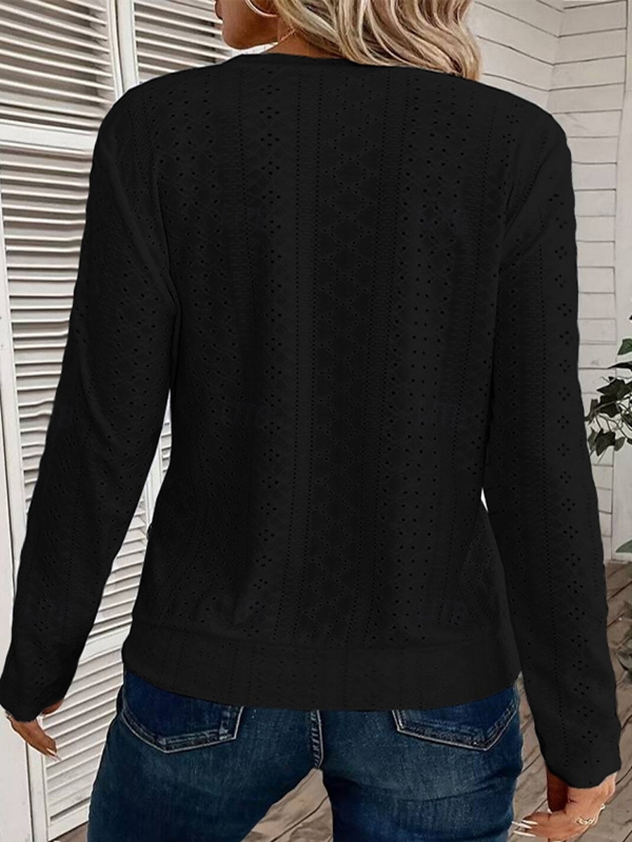 Pentru femei Tricou Simplu Modă Modern Manșon Lung Stil Nautic Topuri obișnuite Zilnic Capsă Negru Alb Albastru celest Vară 2025 - $24.99 –P8