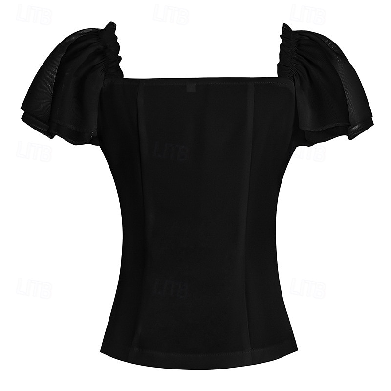 Retro / vintage Rococo Renascentist Bluză / Cămașă Dantelă Funde Culoare solidă Pentru femei Pirat Regal Mascaradă Casul / Zilnic Adulți Bluză 2025 - $27.99 –P8