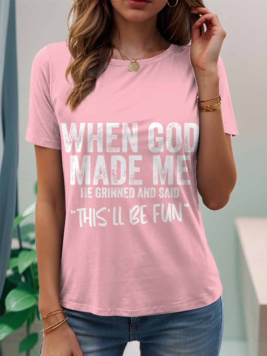 Women's T Shirt Graphic Letter Stylish Casual Short Sleeve Round Neck Regular Tops Daily Weekend Print Black White Pink Blue Purple Summer Spring 2025 - $19.99 –P6