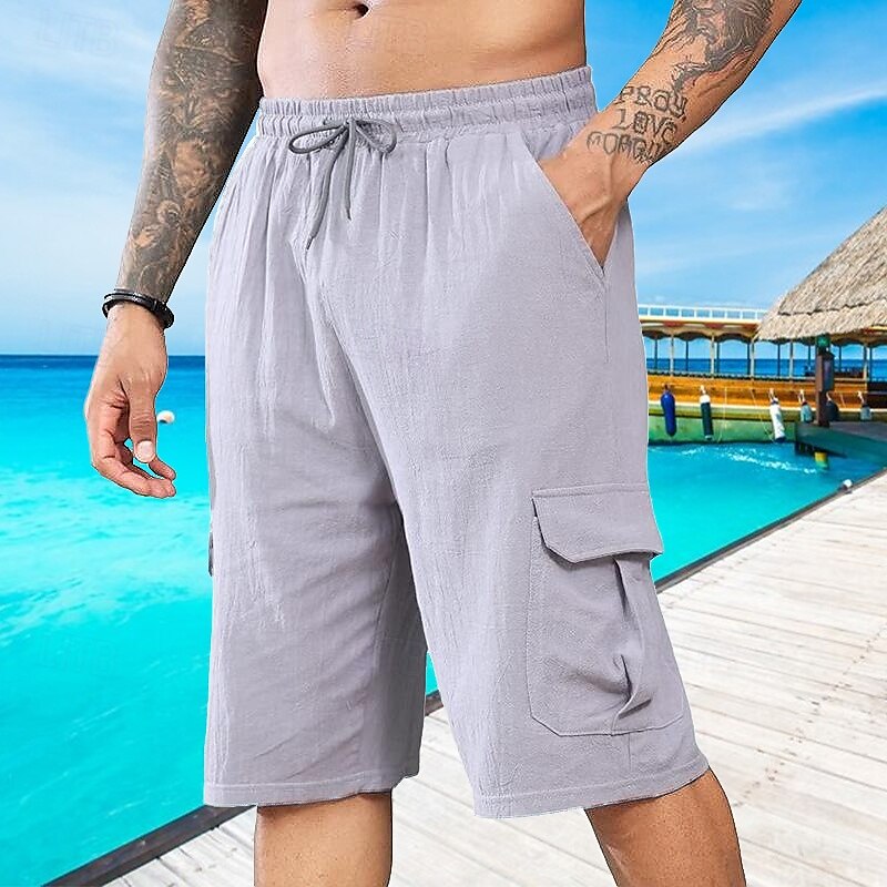 Bărbați Pantaloni Scurți Pantaloni scurți din in Pantaloni scurți de vară Pantaloni scurți de plajă Cordon Talie elastică Multi Buzunare Simplu Confort Respirabil Scurt Vacanță Concediu Plajă 2025 - $17.99 –P7