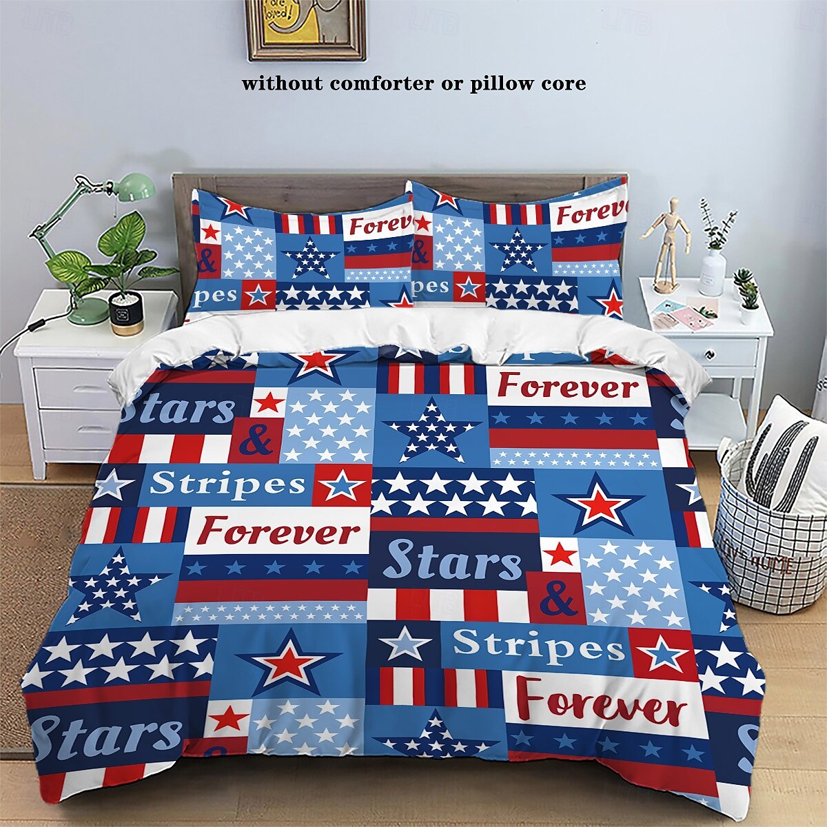 American Independence Day trykt tredelt dundynetrekk hotell soverom gjesterom luksushotell sengetøy komfortsett 1 dundynetrekk 2 putevar king size sengesett 2 deler sett 3 pi 2025 - $34.99 –P7