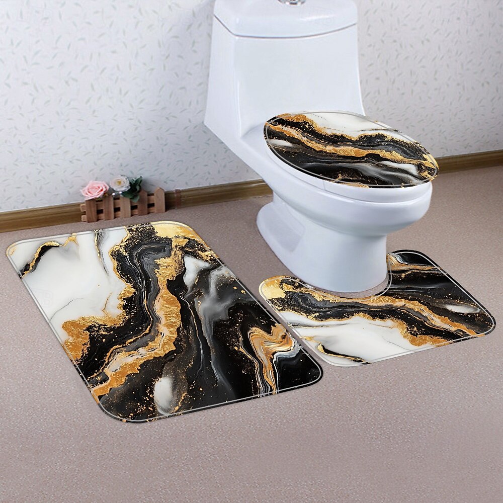 Marmormønster Dusjgardin Sett 4-Delt Abstrakt Design Vanntett Polyester med Antiskli Badmat Toalettlokksdeksel Matta Inkluderer 12 Kroker Bad Dekor 2025 - $37.99 –P5