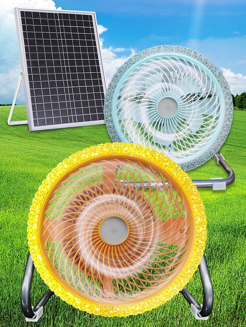 Battery Operated Solar Desk Fan with LED Light 3-in-1 Solar Panel Powered & DC Charger Powered & Power Bank 12'' Cordless High Velocity Floor Fan For Household Camping Travel Outdoor 1PC 2025 - $99.99 –P2