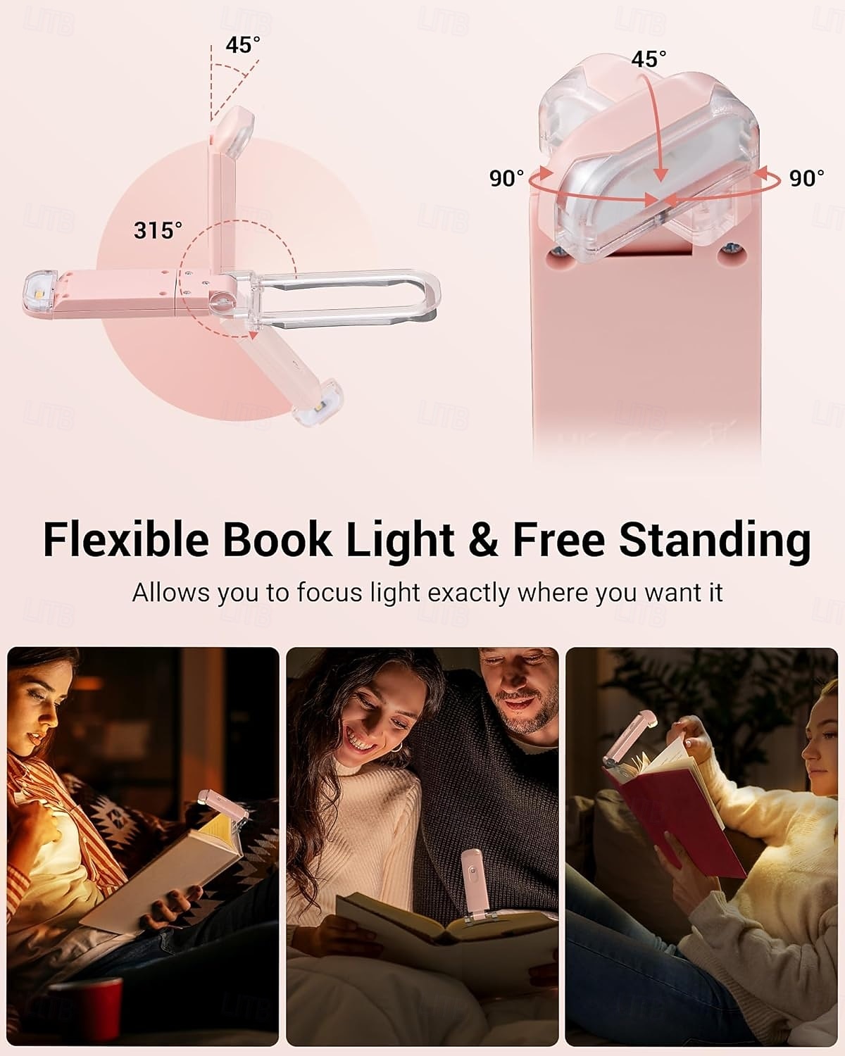 USB Rechargeable Book Light for Reading in Bed Clip-on LED Reading Lamps Portable Bookmark Lights for Kids Book Lovers Warm White Brightness Adjustable for Eye Protection (Pink White Black Blue) 2025 - $12.49 –P11