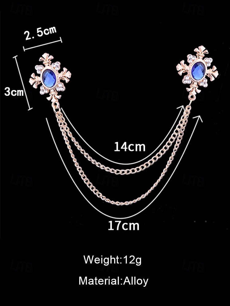 Vintage blauwe edelsteen kraagketting broche - elegante dubbele ketting revers speld voor mannen en vrouwen, gotische victoriaanse stijl overhemd & pak accessoire, formele bruiloft & feest sieraden 2025 - $9.99 –P6