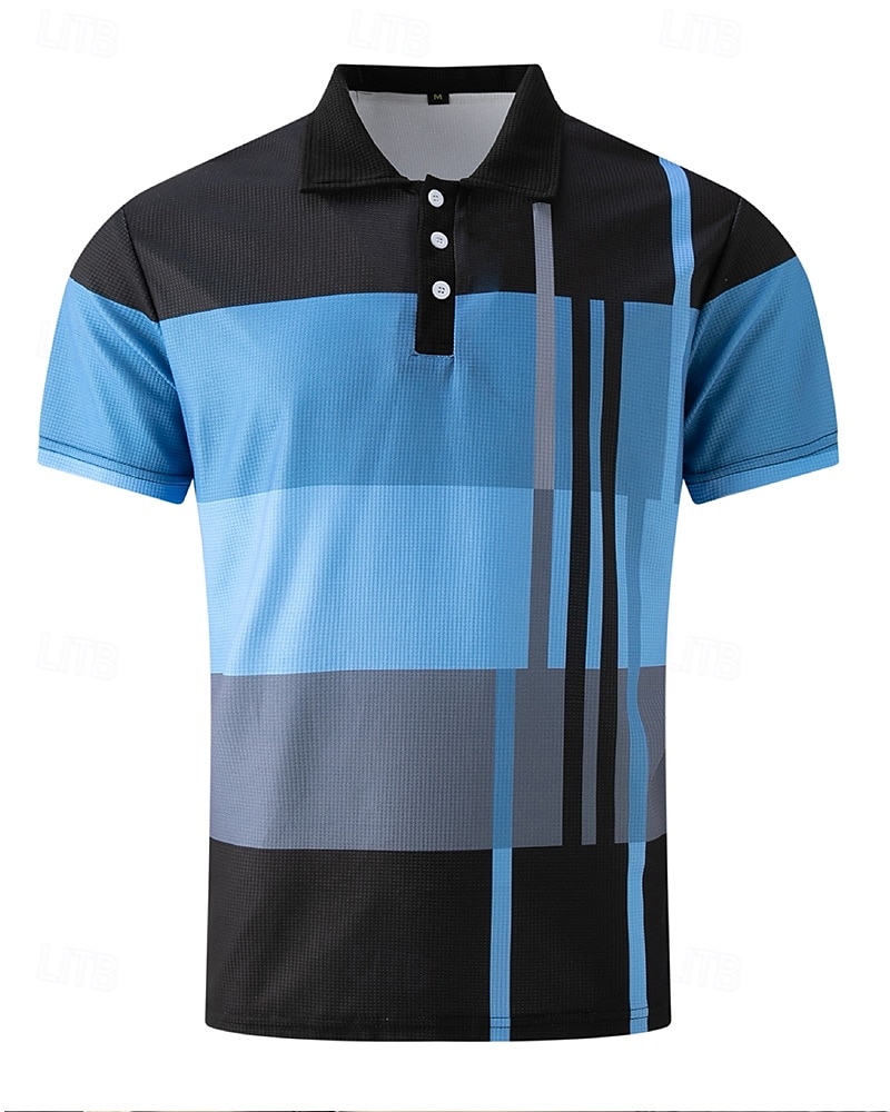 Herr Golftröja Golf pikétröjor Arbete Ledigt Kavajslag Kortärmad Grundläggande Modern Rand Lappverk Knappar Sommar Normal Rosa + Orange Mörkrosa Blå Purpur Orange Grön Golftröja 2025 - GBP £18 –P2