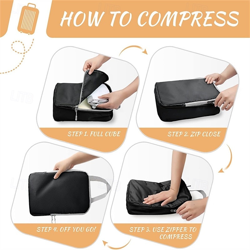 set di cubi di compressione per l'imballaggio da viaggio, borse portaoggetti di grande capacità da 4 pezzi con tessuto a motivo a rombi, organizer impermeabile per bagagli del 2025 a $12.99 –P2