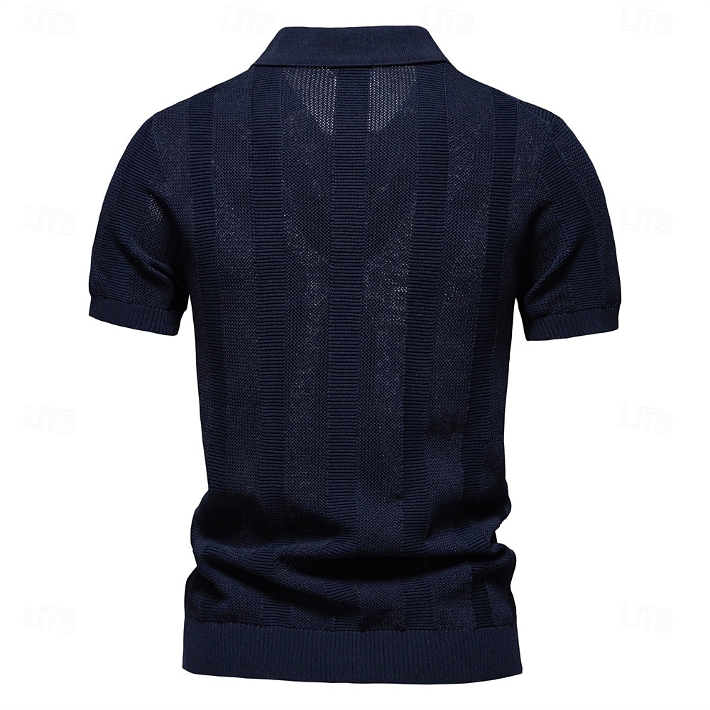Herren Polo Strick-Polopullover Formell Arbeit Möwenhalsband Kurzarm Einfarbig Stripe-Trim Streifen Sommer Frühling Marineblau Khaki Armeegrün Polo 2025 - €29.99 –P6