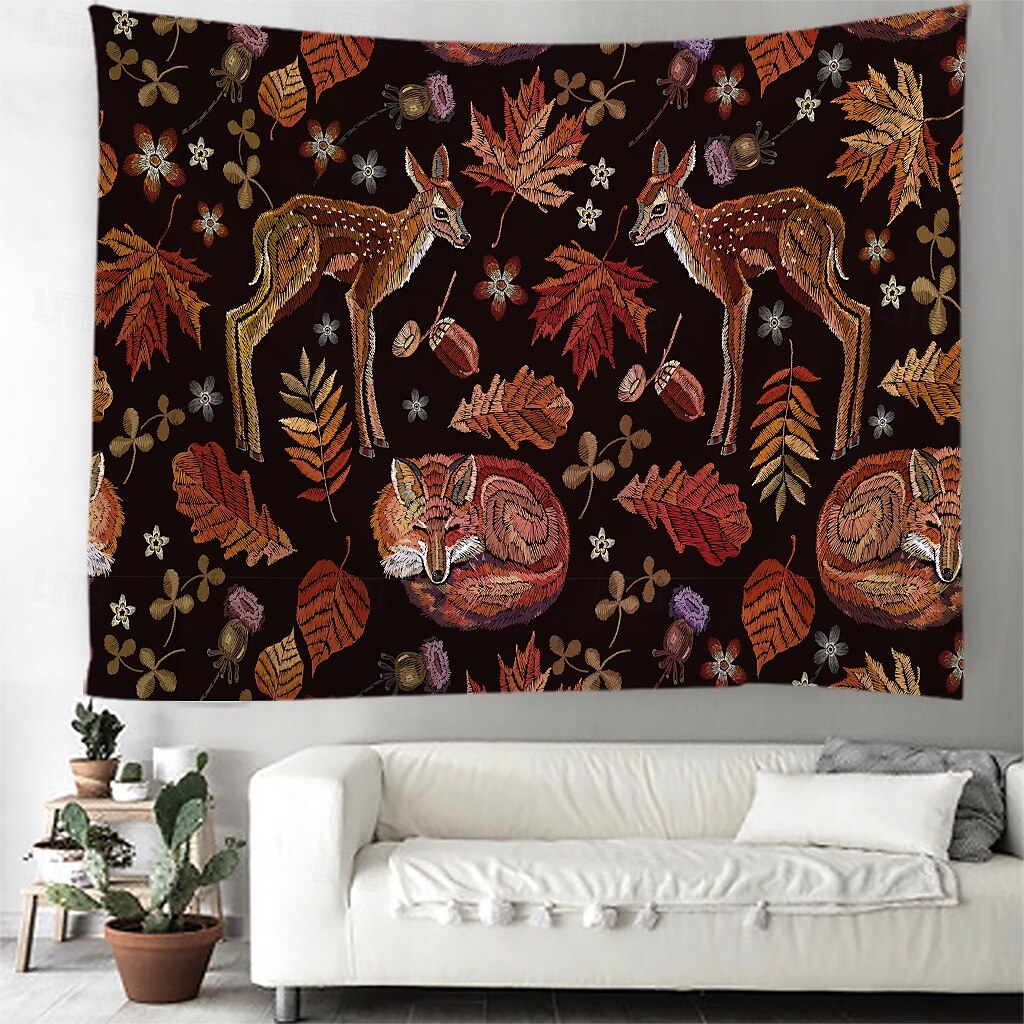 Skogsdyr hengevev veggkunst stor vev mural dekor fotografi bakteppe teppe gardin hjemme soverom stue dekorasjon rev hjort 2025 - $15.99 –P2
