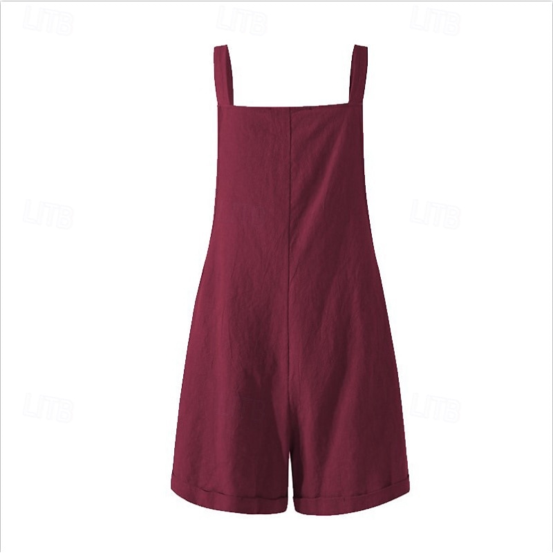 Damen Normal Leinen-inspirierte Hosen Lässig Einfarbig Ärmellos U-Ausschnitt Knöpfe Täglich Ausgehen Normale Passform Schwarz Blau Fuchsie Sommer 2025 - $21.99 –P5
