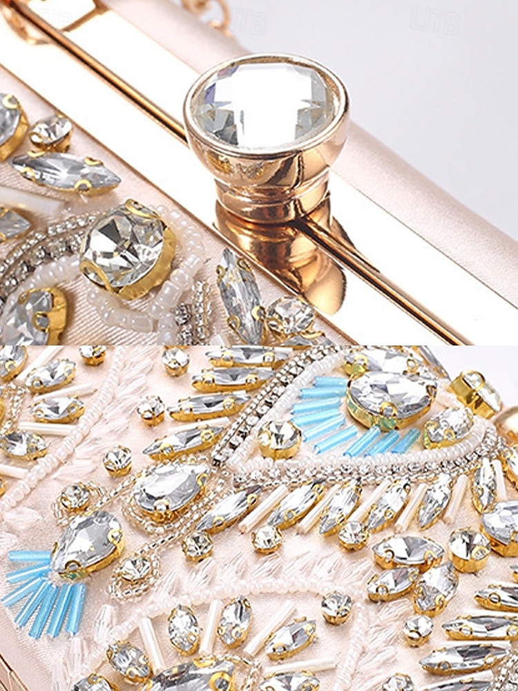 Per donna Clutch Borsa da Sera Polsiera Borse a Spalla Seta Feste Ricevimento di matrimonio Strass Perline Paillettes Borsa Multiuso Tinta unica Nero Blu Oro del 2025 a $29.99 –P4