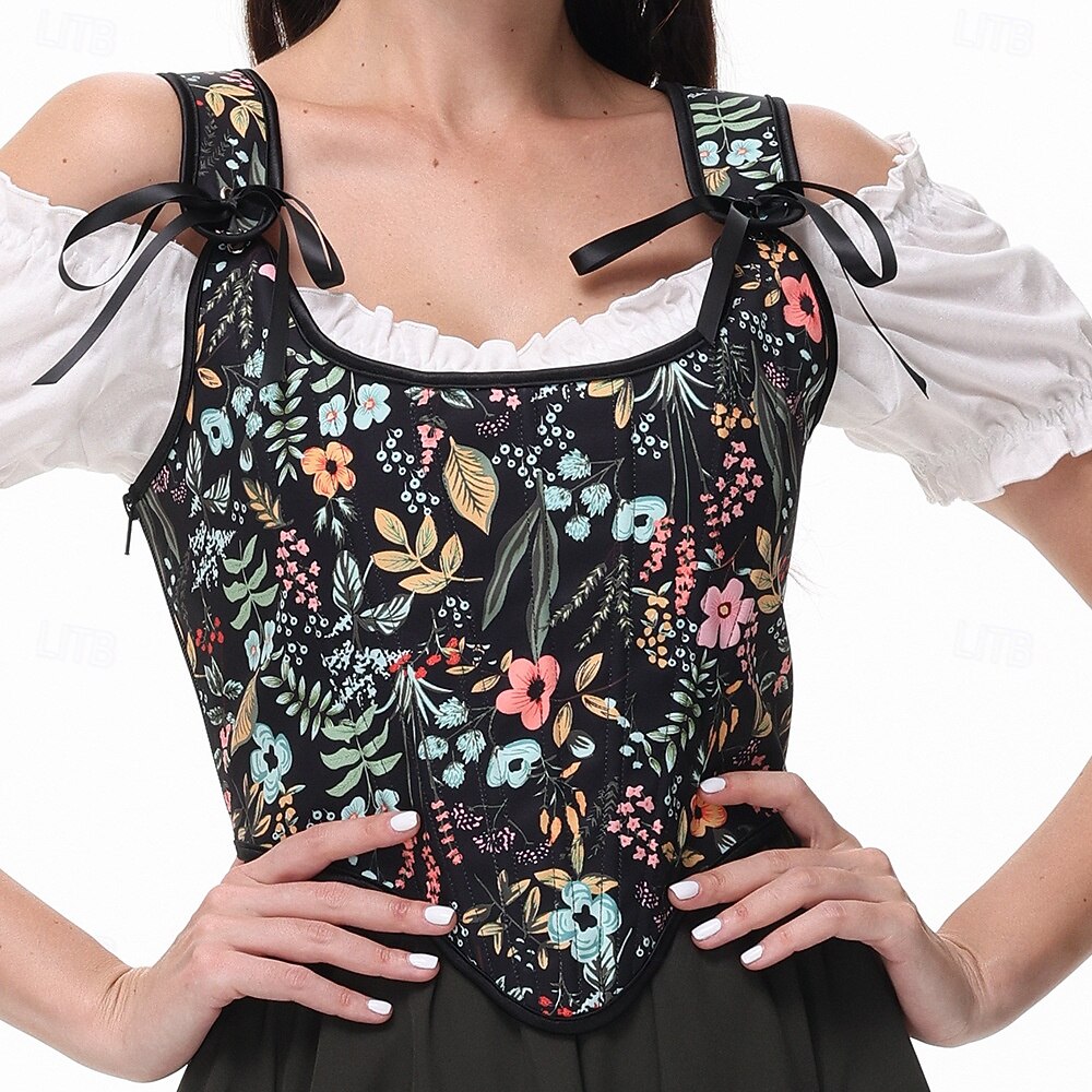 Retro Vintage Medieval Renaissance Corset Vest Bustier Viking Lace up Floral Fancy Dress Women's Celtic Fantasy Halloween Carnival Masquerade Vacation Casual Daily LARP Adults' Vest 2026 - $30.99 –P4