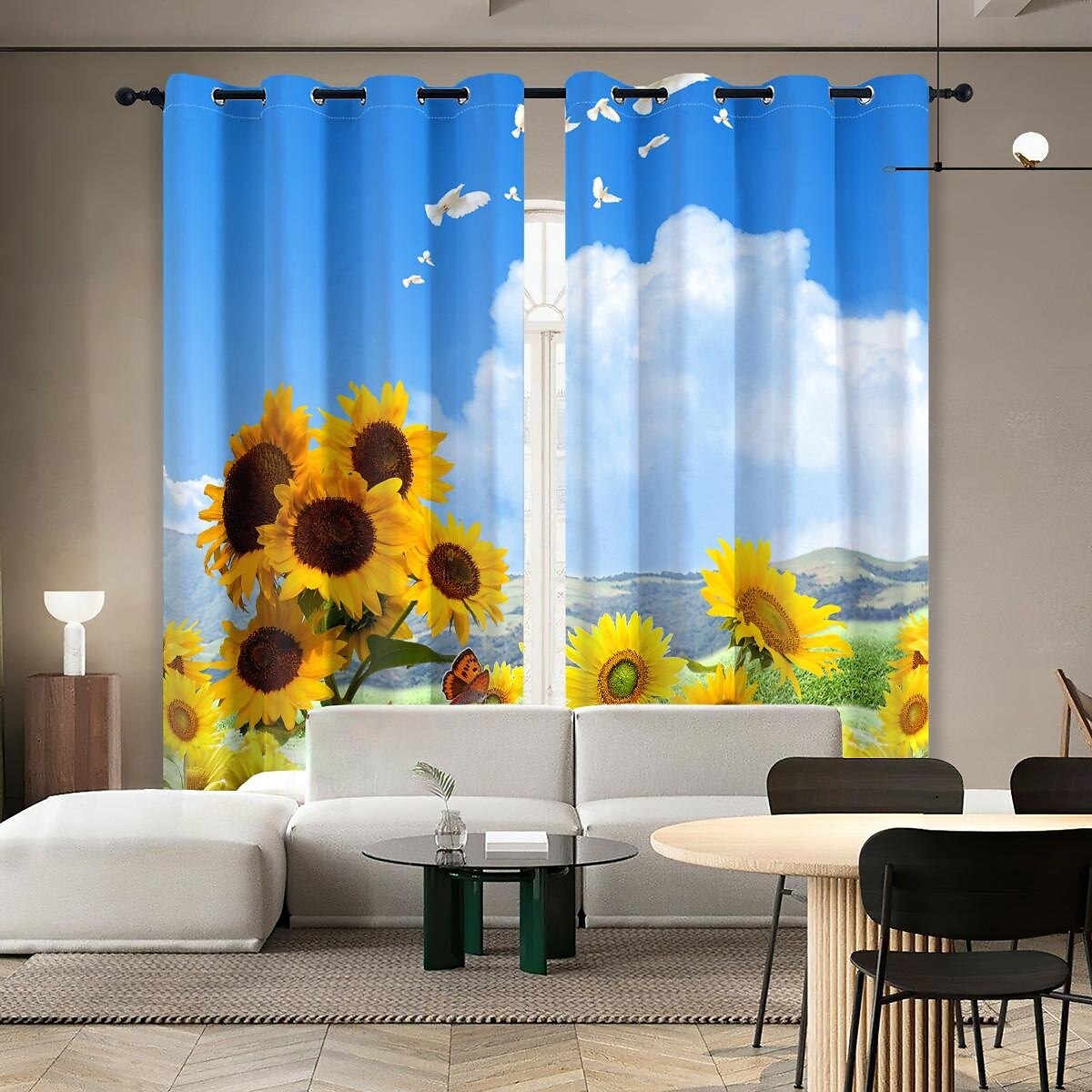pohjoismainen tuore auringonkukan kukka eristys ulkoparveke lepo olohuone kodin sisustus 2-osainen setti 3d digitulostus rei'itetyt pimennysverhot 2025 - $30.99 –P16