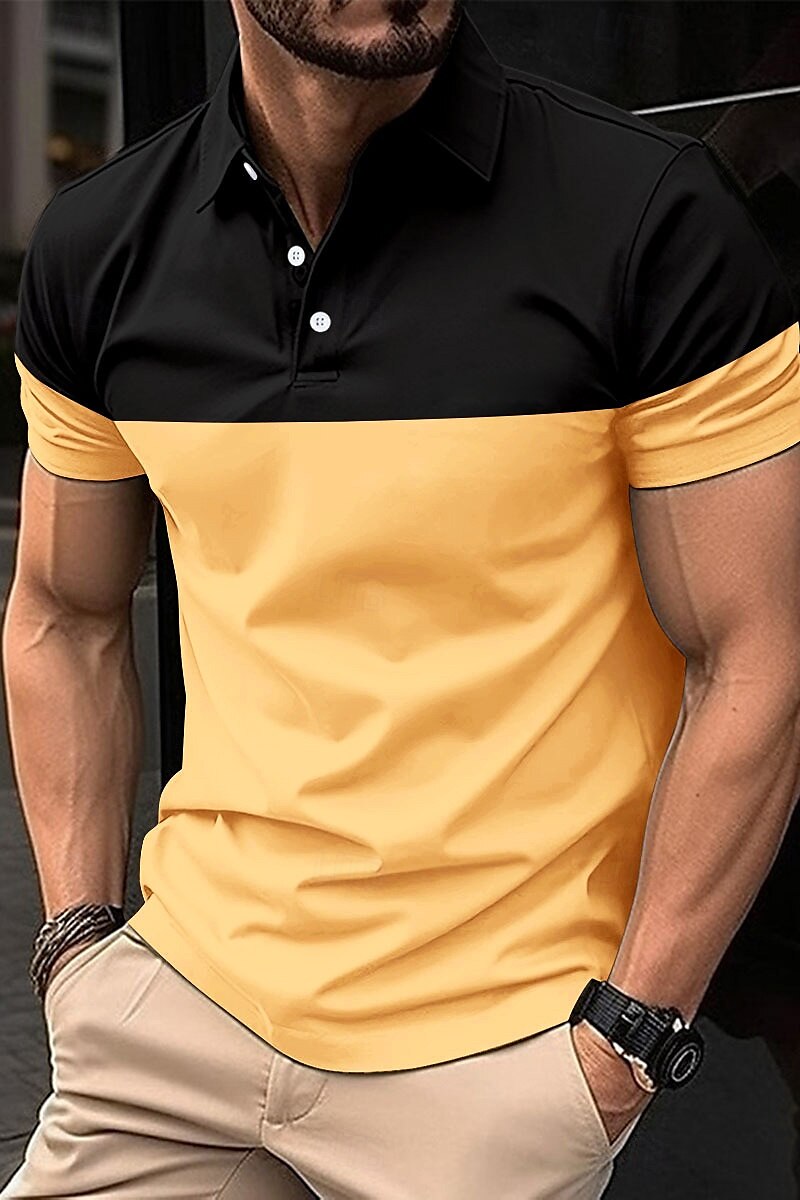 Men's Golf Shirt Golf Polos Shirts Work Business Lapel Short Sleeve Modern Comfortable Color Block Patchwork Buttons Summer Spring Regular Fit Wine Pinky Yellow Blue Green Light Sky Blue Golf Shirt 2025 - $17.99 –P12