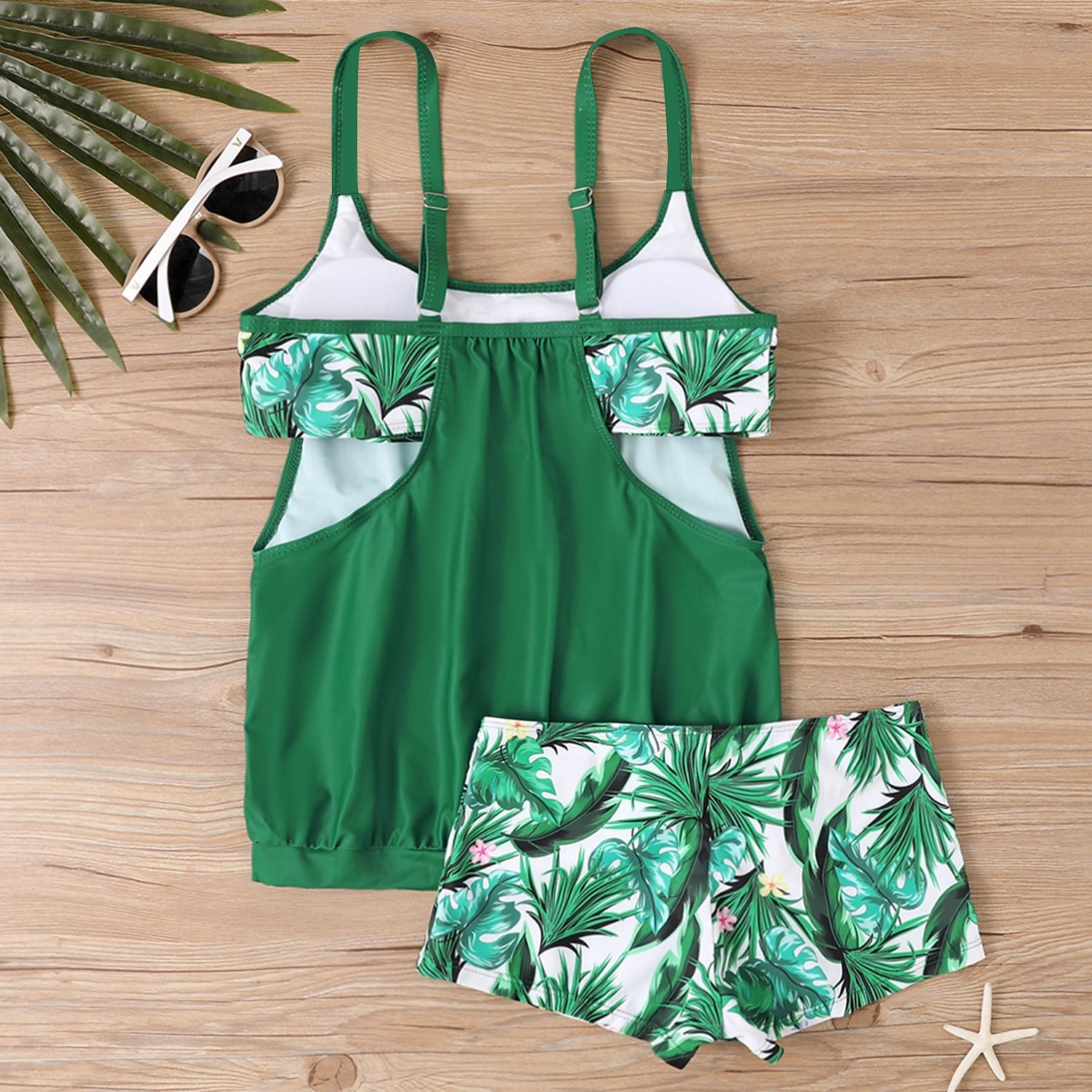 Dam Plusstorlekar Badkläder Tankini 2 st Längre baddräkt Hög midja Baddräkt Hög midja Smal Stickat Stylish Standkläder Leopard Tropisk Rund hals Ärmlös Baddräkter 2025 - $24.99 –P8