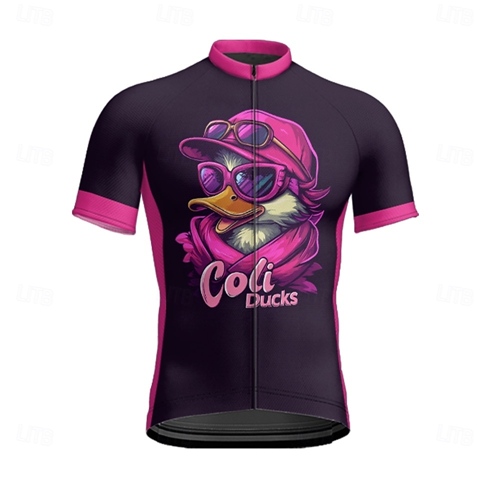 Bărbați Jersey de ciclism Manșon scurt Bicicletă Tricou Tee Jerseu cu 3 buzunare spate Ciclism montan Respirabil Uscare rapidă Proiectare anatomică Wicking Roz Închis Negru Alb Animal Desene Animate 2025 - $25.99 –P18