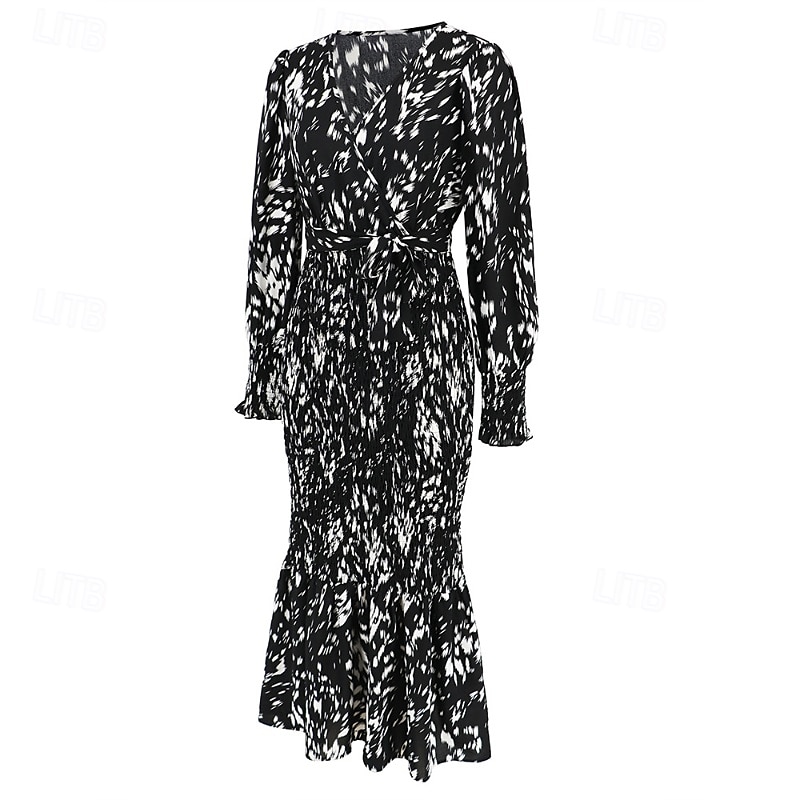 Damen Midikleid Cocktailkleid Etui-Kleid Mode Urlaub Ferien Teegesellschaft Normale Passform Leopard Langarm V Ausschnitt Schwarz Khaki Aprikose Sommer 2025 - $30.99 –P19
