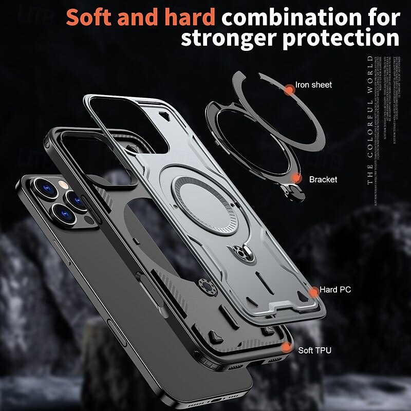 Phone Case For iPhone 16 Pro Max Plus iPhone 15 Pro Max Plus iPhone 14 13 12 Pro Max Plus Back Cover with Stand Holder Magnetic Support Wireless Charging Retro TPU PC 2025 - $19.99 –P7